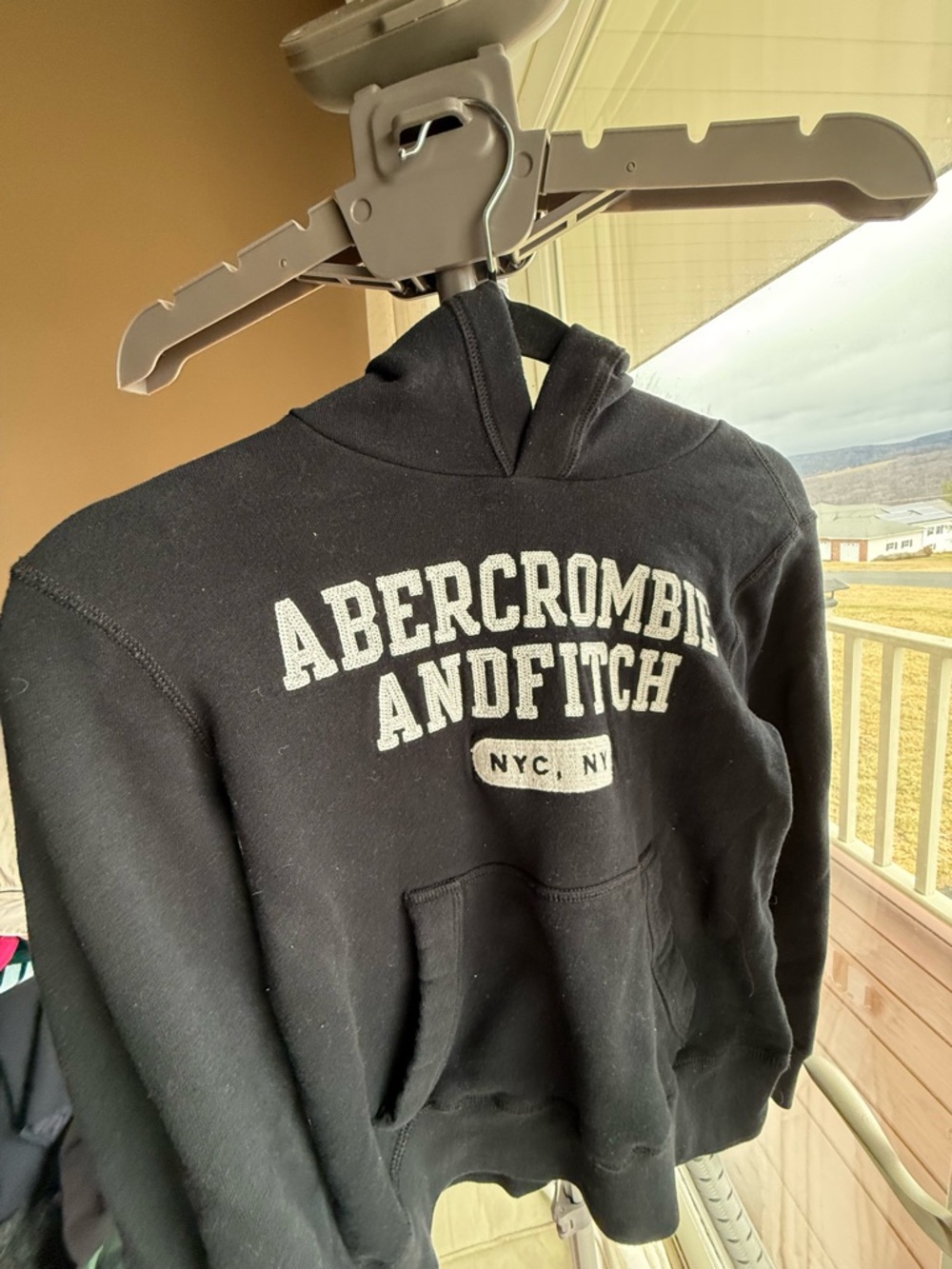 abercrombie kids black hoodie with white embroidered logo